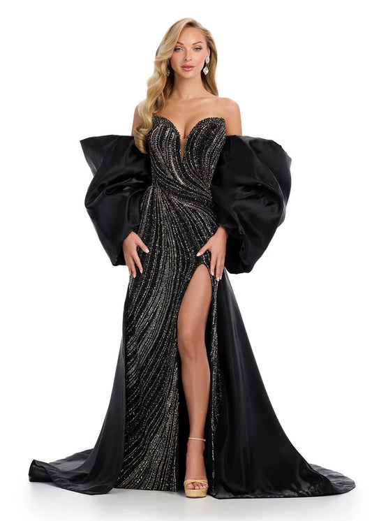 Ashley Lauren 12007 Oversize Bow Cape off the Shoulder Satin Shimmer Formal Accessory