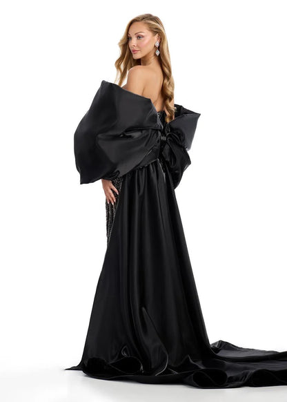 Ashley Lauren 12007 Oversize Bow Cape off the Shoulder Satin Shimmer Formal Accessory