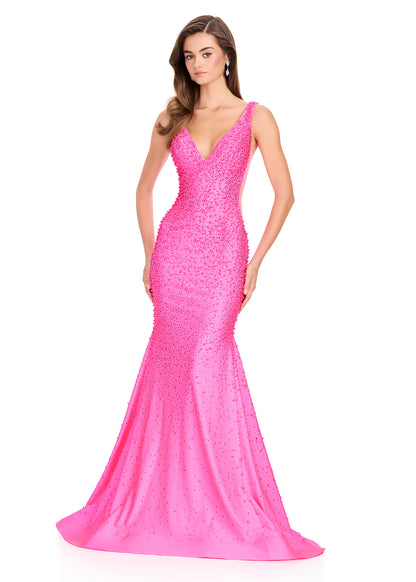 ASHLEYlauren 12030 Beaded Pearls Prom Dress Hot Stones