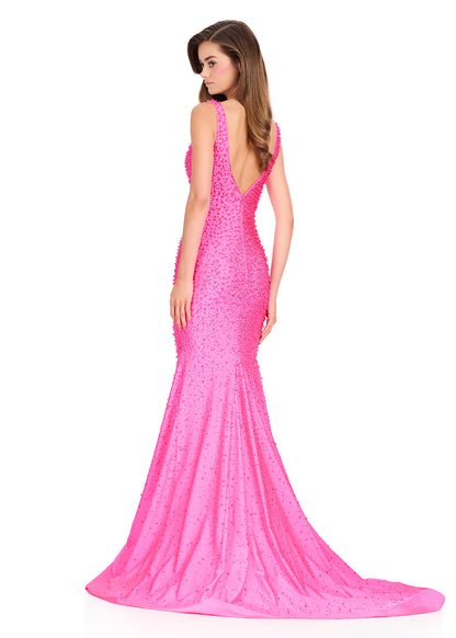 ASHLEYlauren 12030 Beaded Pearls Prom Dress Hot Stones