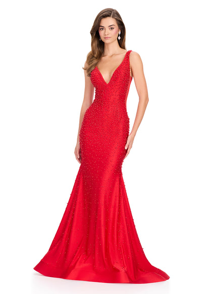 ASHLEYlauren 12030 Beaded Pearls Prom Dress Hot Stones