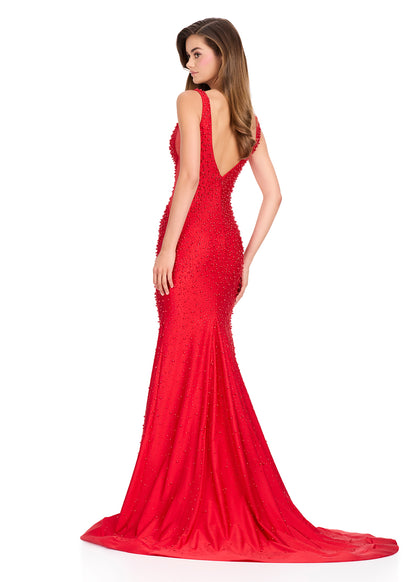 ASHLEYlauren 12030 Beaded Pearls Prom Dress Hot Stones