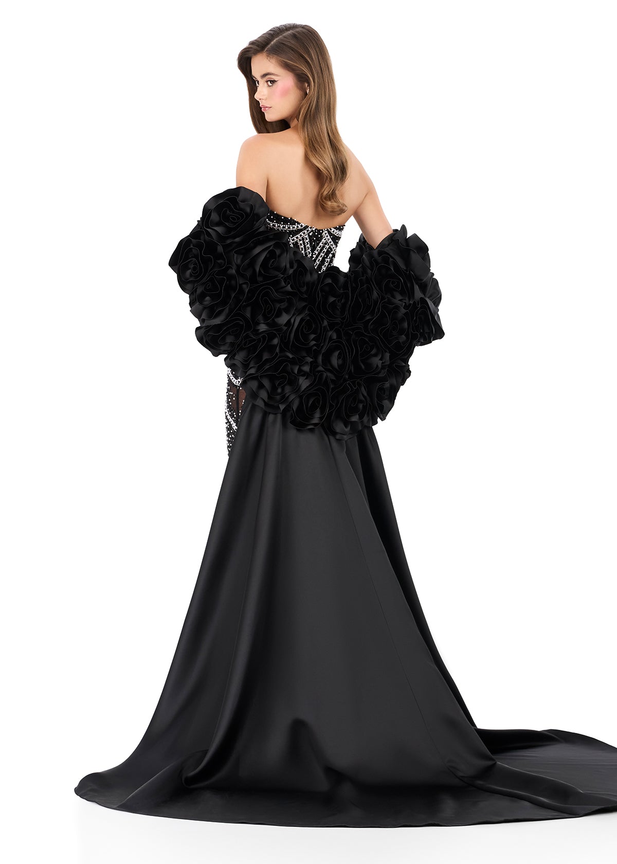 Ashleylauren Style 12040 Satin Cape Ruffled Floral Neckline