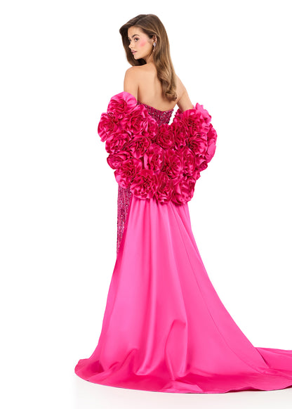 Ashleylauren Style 12040 Satin Cape Ruffled Floral Neckline