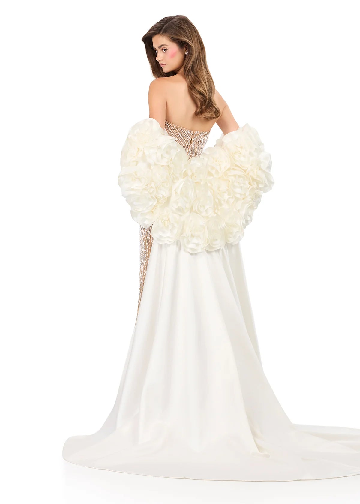 ASHLEYlauren Style 12040 is a dramatic, couture-inspired satin cape featuring an opulent ruffled floral neckline and an elegant sweeping train. This cape is perfect to add to any ASHLEYlauren dress. Designed to elevate photoshoots, pageants, and special-event entrances, this statement piece adds instant glamour and breathtaking movement. A showstopping layer that transforms any look.

Available in Taupe, Mauve, Black, Blush, Fuchsia, Ivory, Lilac, Navy, Red
Ideal for Photoshoots, pageants, stage entrances, 