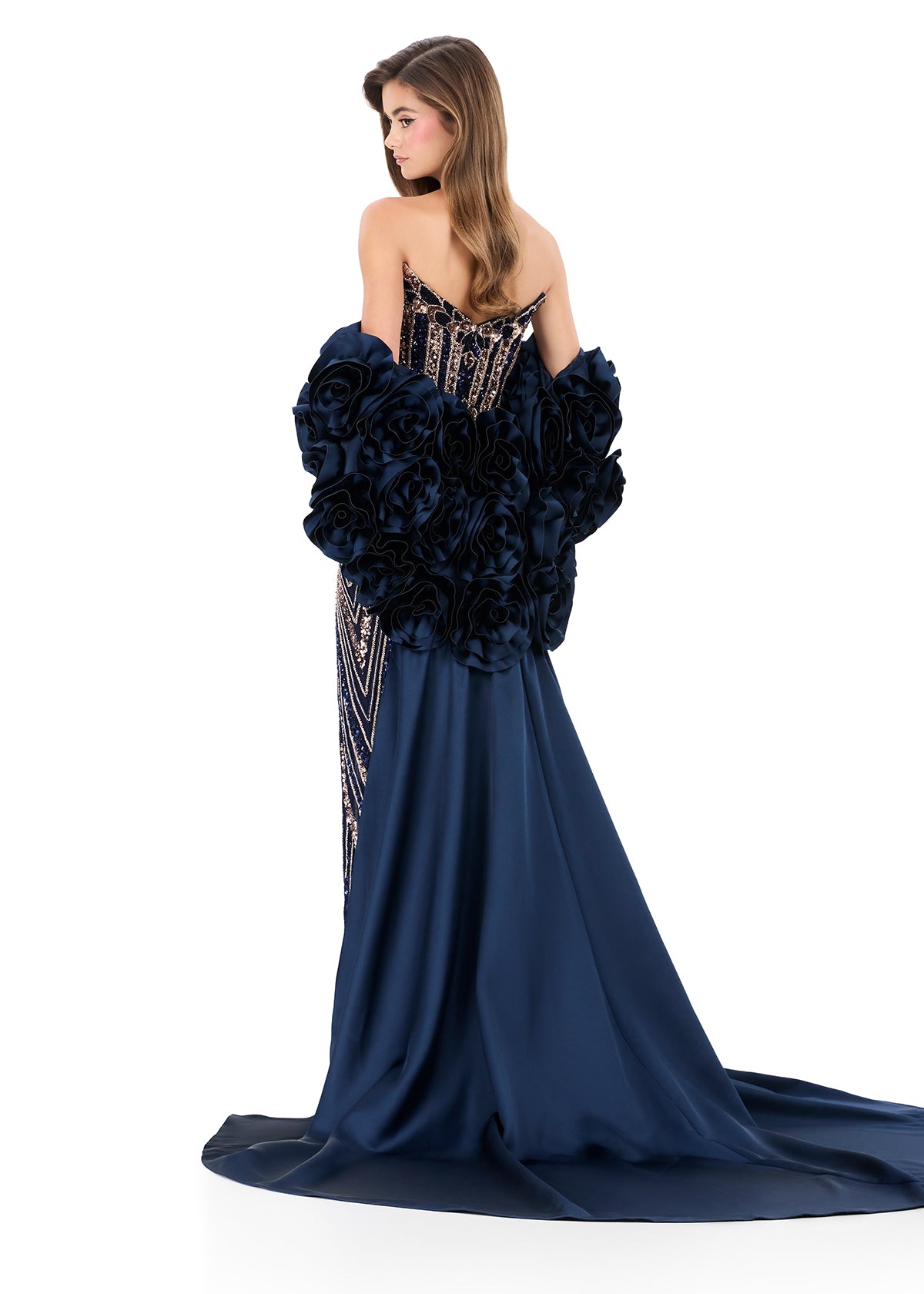 Ashleylauren Style 12040 Satin Cape Ruffled Floral Neckline