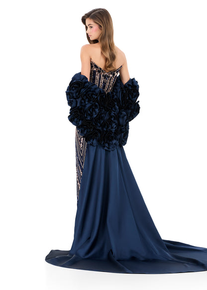 Ashleylauren Style 12040 Satin Cape Ruffled Floral Neckline