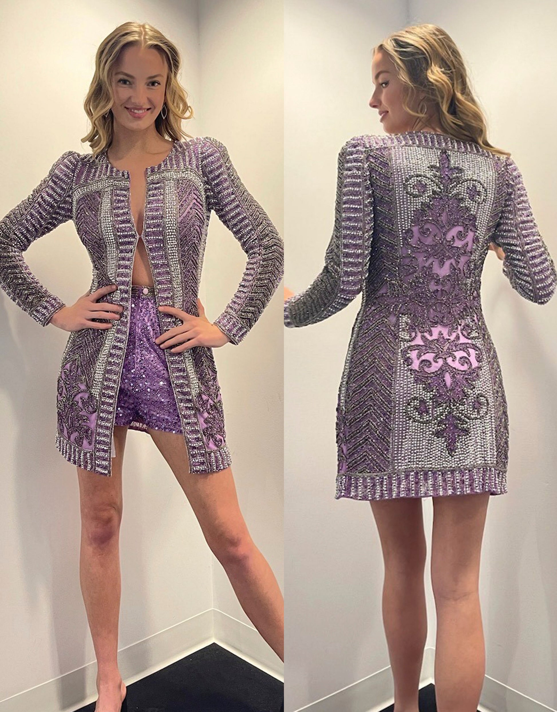 Primavera Couture 12076 2 Piece Long Sleeve Beaded Romper Jacket Forma –  Glass Slipper Formals