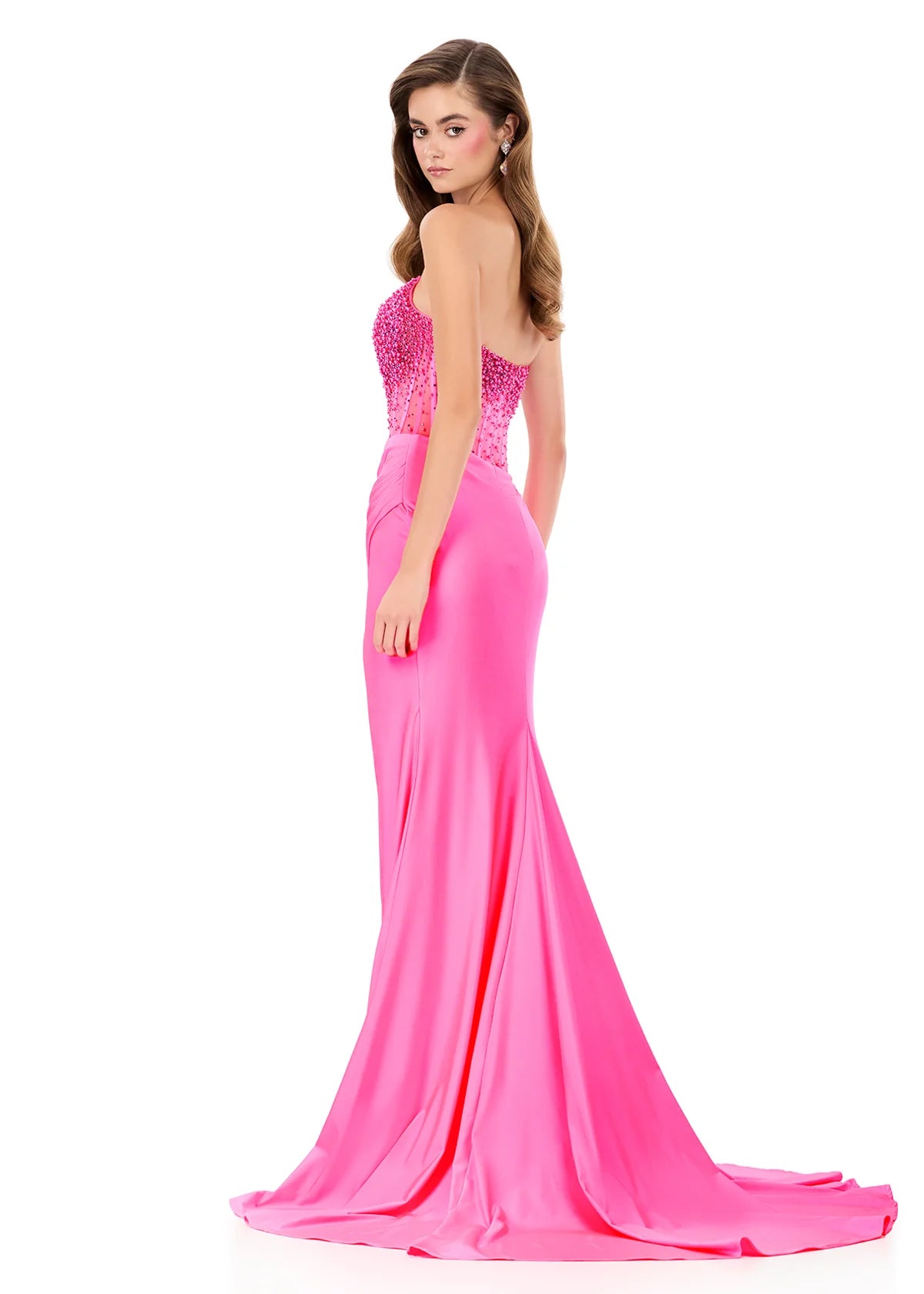 Make a grand entrance with ASHLEYlauren 12087 an elegant pearl beaded prom dress featuring a fully beaded bodice with dazzling press-on sequins. The figure-flattering silhouette showcases a ruched side slit skirt with a sweeping train, perfect for proms, galas, or formal occasions.

Available in Lilac, Black, Ice Pink, Sky, White, Red, Pink
Ideal for Proms, Galas, Formal Occasions
Jersey Fabric with Press-On Sequin Beading, Fitted Bodice, Ruched Side Slit Skirt, and Sweeping Train

This gown offers a fitted