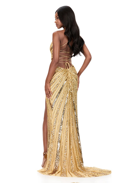 Ashley Lauren Style 12149 is a long prom dress designed for pageant and formal evening events. This elegant gown features Ashley Lauren's signature attention to fit and detail, creating a flattering silhouette that stands out on stage and in photos.
