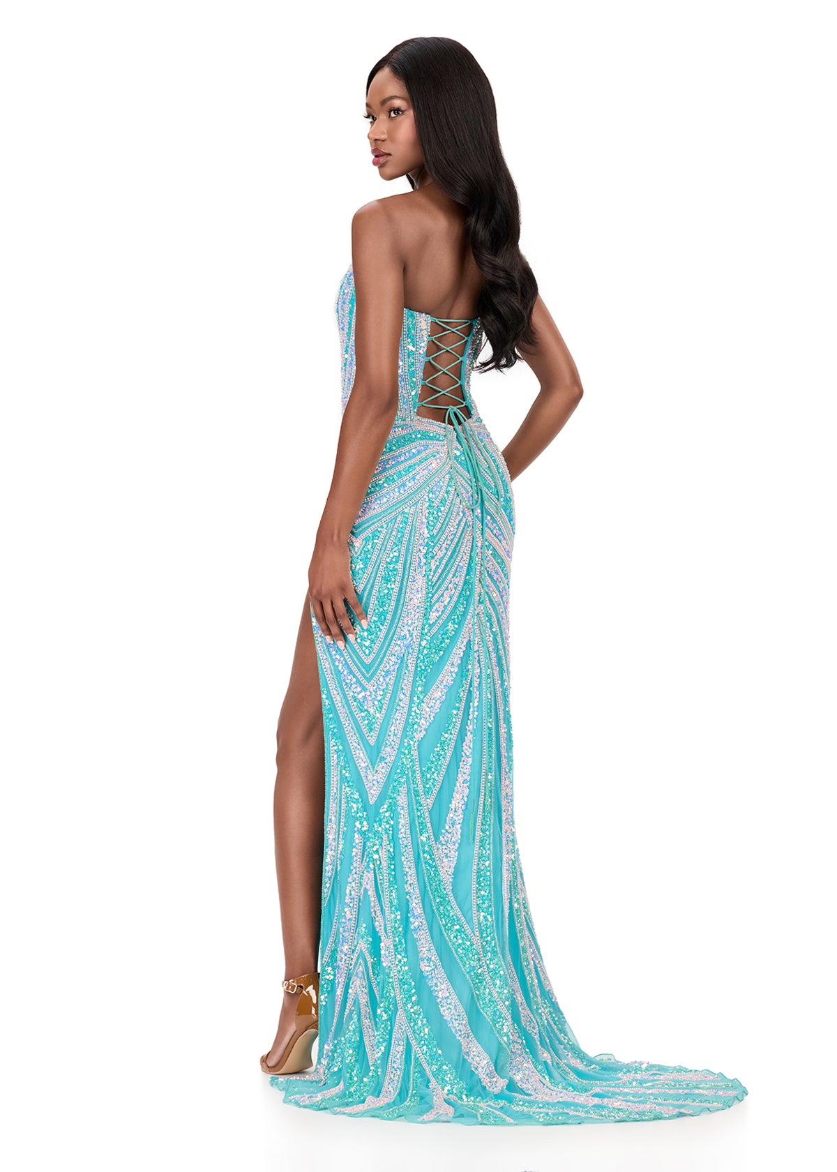 prom dresses aquamarine ASHLEYlauren 12152 Pearl Beaded Prom Dress Pageant Formal Gown 0 / Aqua