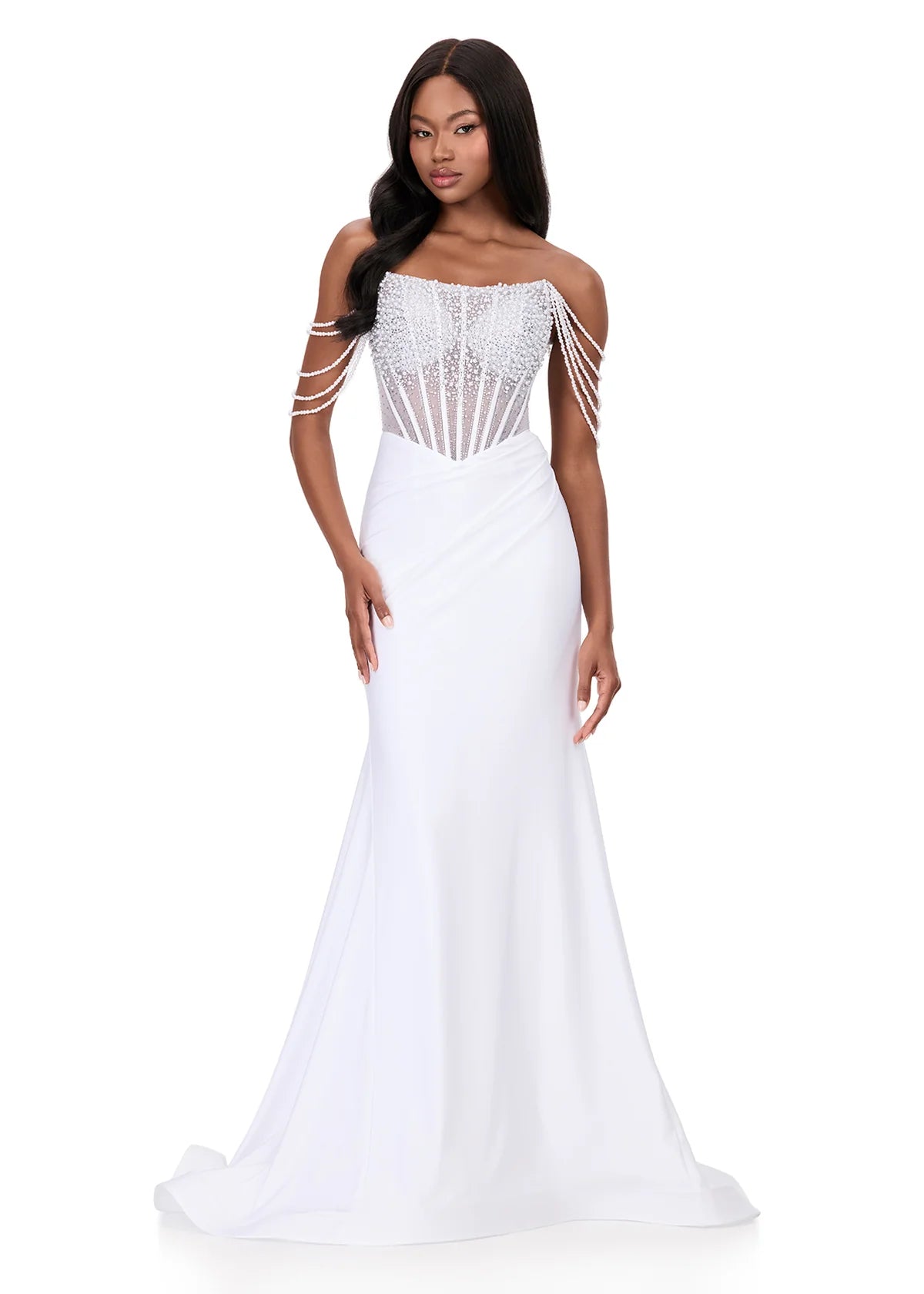 Ashley Lauren Style 12154 Long Prom Dress Pageant Formal Evening Gown 18 / White