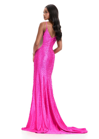 ASHLEYlauren 12155 Fitted Pearl Prom Dress Pageant Formal Gown
