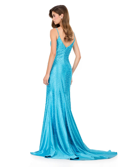 ASHLEYlauren 12155 Fitted Pearl Prom Dress Pageant Formal Gown