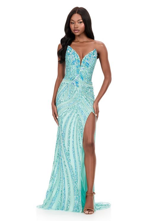 Ashley Lauren Style 12230 is a long prom dress designed for pageant and formal evening events. This elegant gown features Ashley Lauren's signature attention to fit and detail, creating a flattering silhouette that stands out on stage and in photos.