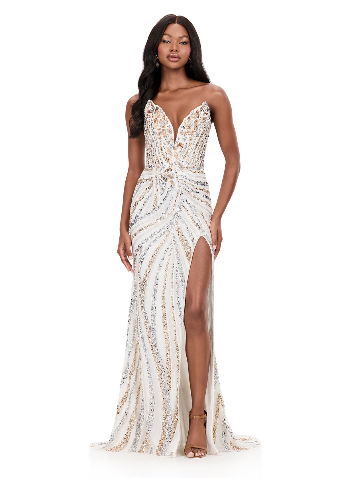 Ashley Lauren Style 12230 is a long prom dress designed for pageant and formal evening events. This elegant gown features Ashley Lauren's signature attention to fit and detail, creating a flattering silhouette that stands out on stage and in photos.