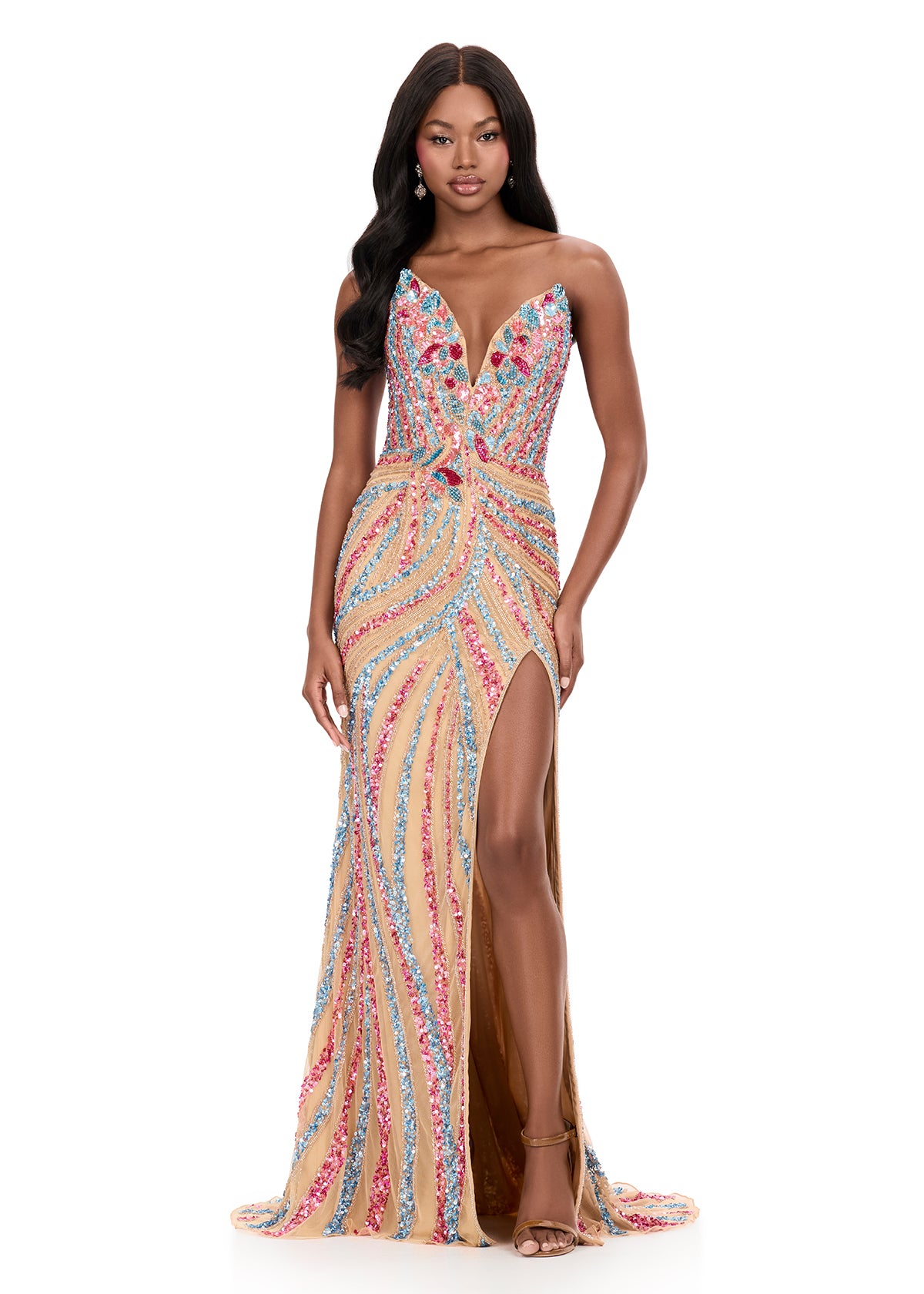 Ashley Lauren Style 12230 is a long prom dress designed for pageant and formal evening events. This elegant gown features Ashley Lauren's signature attention to fit and detail, creating a flattering silhouette that stands out on stage and in photos.