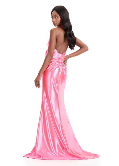 Make a statement in this stunning Ashley Lauren 12238 halter bow prom dress. The elegant halter neckline features a dramatic bow detail that commands attention, while the backless design offers a sophisticated, daring silhouette. Crafted with meticulous attention to detail, this gown combines classic elegance with contemporary flair, making it an ideal choice for prom night. The flattering cut accentuates your best features while the premium construction ensures you'll feel confident and radiant throughout 