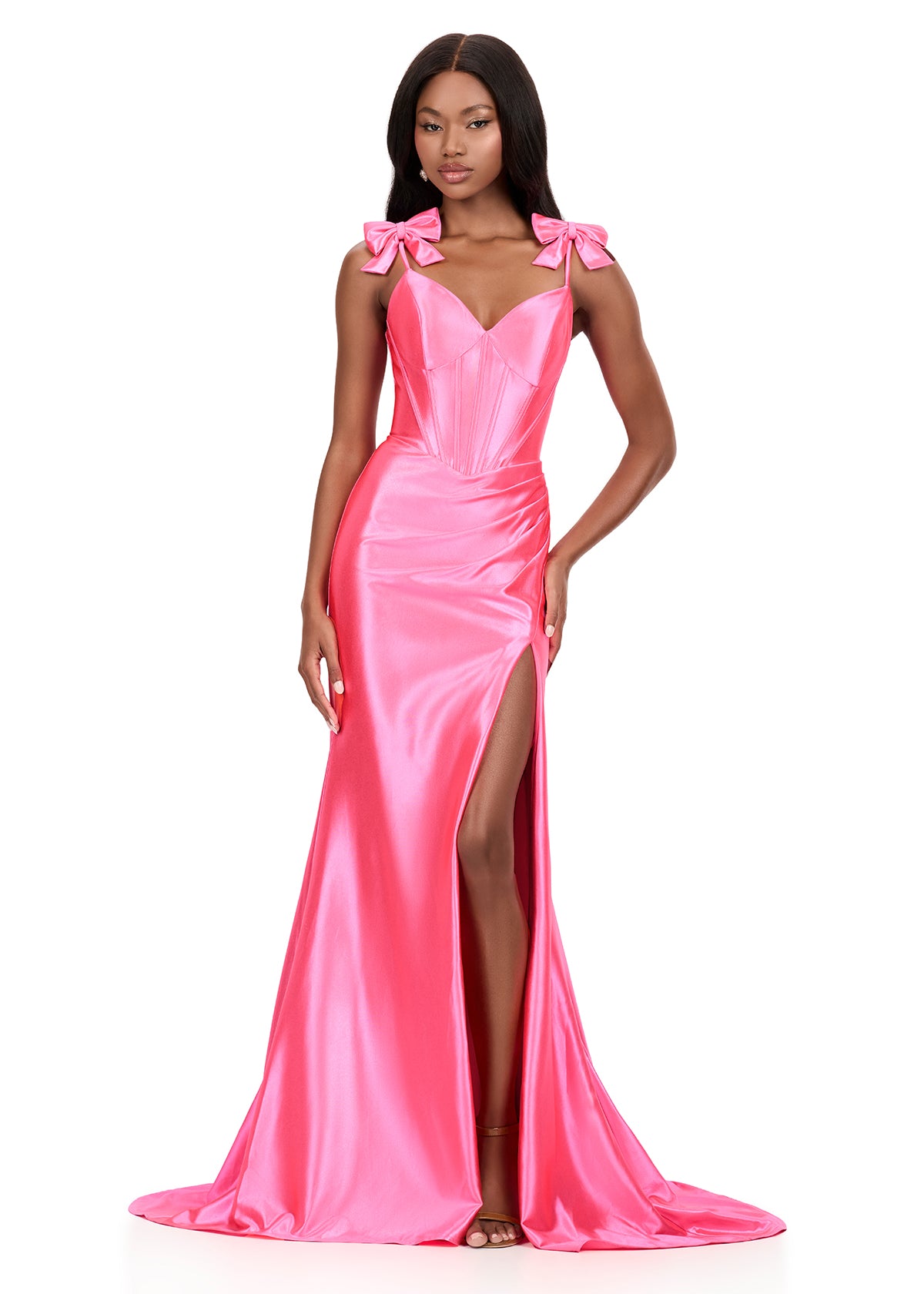 Ashley Lauren 12239 Shimmer Bow Prom Dress Jersey Gown