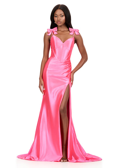 Ashley Lauren 12239 Shimmer Bow Prom Dress Jersey Gown