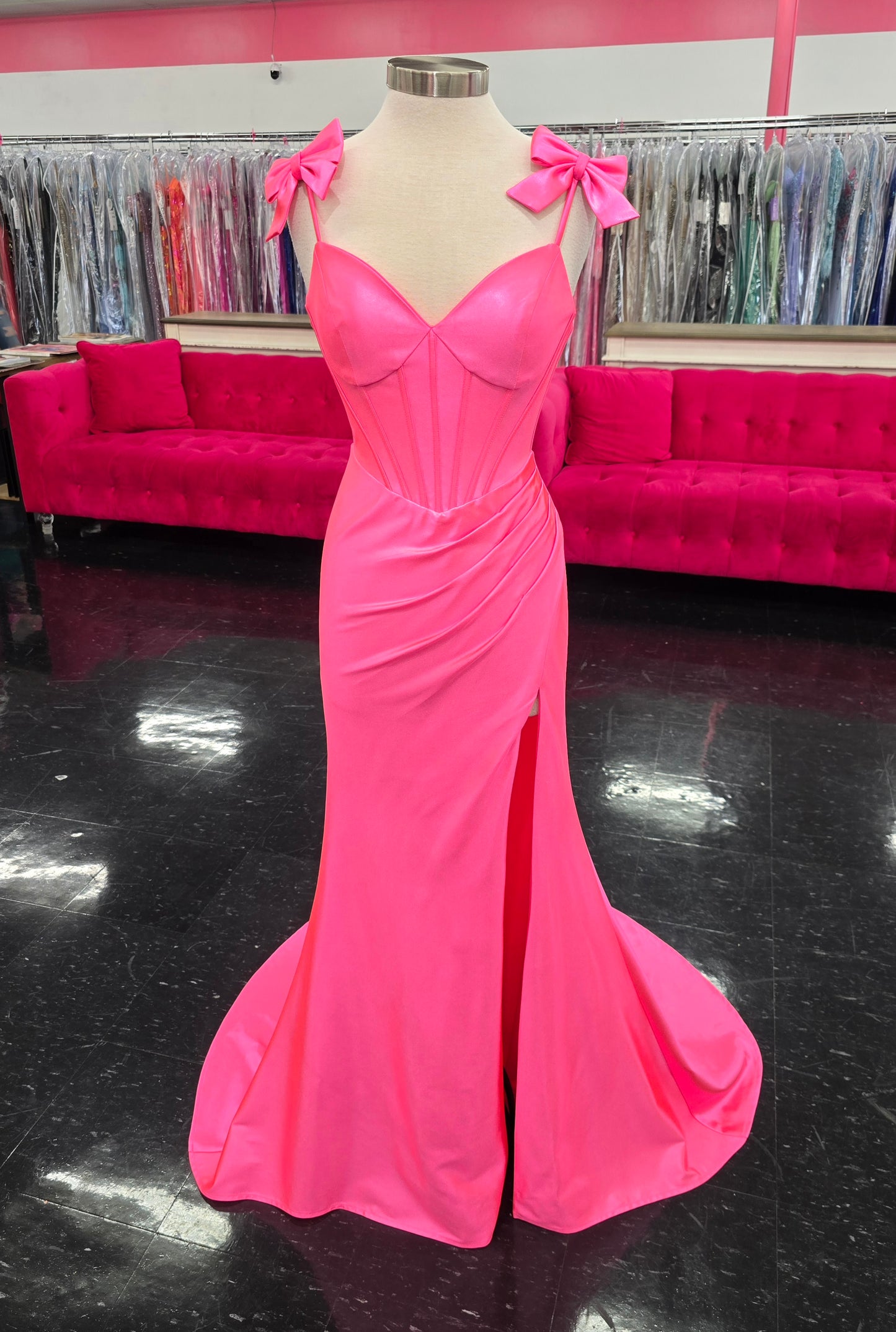 Ashley Lauren 12239 Size 6 Pink Bow Prom Dress Jersey Gown