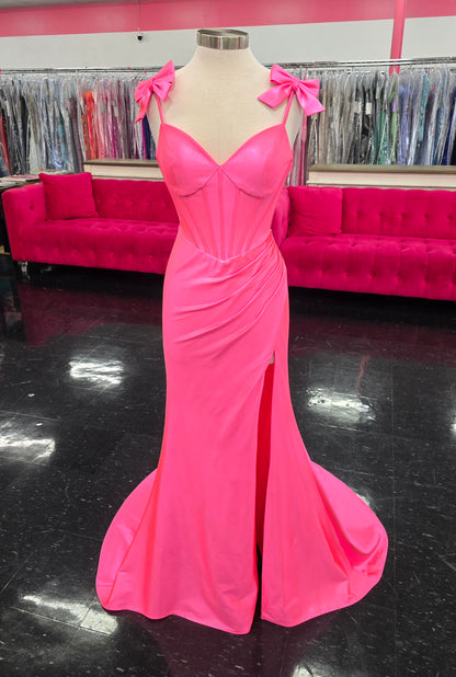 Ashley Lauren 12239 Size 6 Pink Bow Prom Dress Jersey Gown