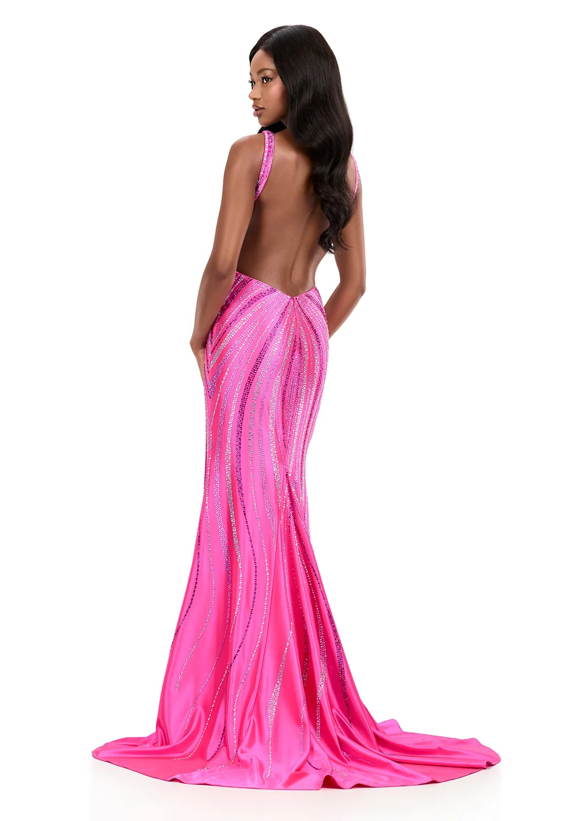 Make a statement in ASHLEYlauren Style 12253. This fully beaded evening gown features a flattering v-neckline and fitted silhouette. The heat set stone pattern creates a stunning swirl effect that accentuates your curves. The look is finished with a high slit and low open back for added drama.

Available in Champagne, Emerald, Gold, Ocean, Pink, Purple, Red, Royal
Ideal for Prom, Formal Galas, Special Occasions, Pageant Competitions and Red Carpet Events.
Featuring a V-Neckline, High Slit, and Open Back

As