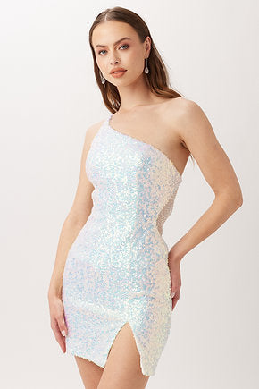 Vienna 60099 One Shoulder Keyhole Back Fitted Silhouette Slit Sequin Cocktail Homecoming Dress. Look dazzling in this gorgeous Vienna 60099 Fitted Silhouette Slit Sequin Cocktail Dress. This show-stopping look features an all-over sequin fabrication, one-shoulder keyhole back with a tasteful slit at front for added drama. Be the belle of the ball and make heads turn.