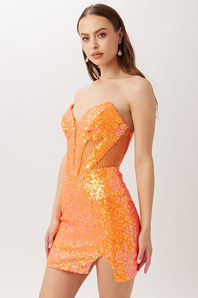 simkhai orange sequin dress SIMKHAI