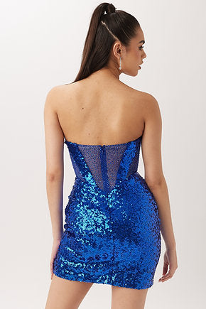 Vienna 60100 Strapless Silhouette Sequin Slit V-Neck Cut Out Bodice Cocktail Homecoming Dress. Feel elegant and glamorous in the Vienna 60100 Strapless Dress. It features a V-neck cut-out bodice adorned with sparkling sequins, a slit design, and a graceful silhouette to flatter any body type. Perfect for any special occasion, this dress is sure to make you stand out in the crowd.