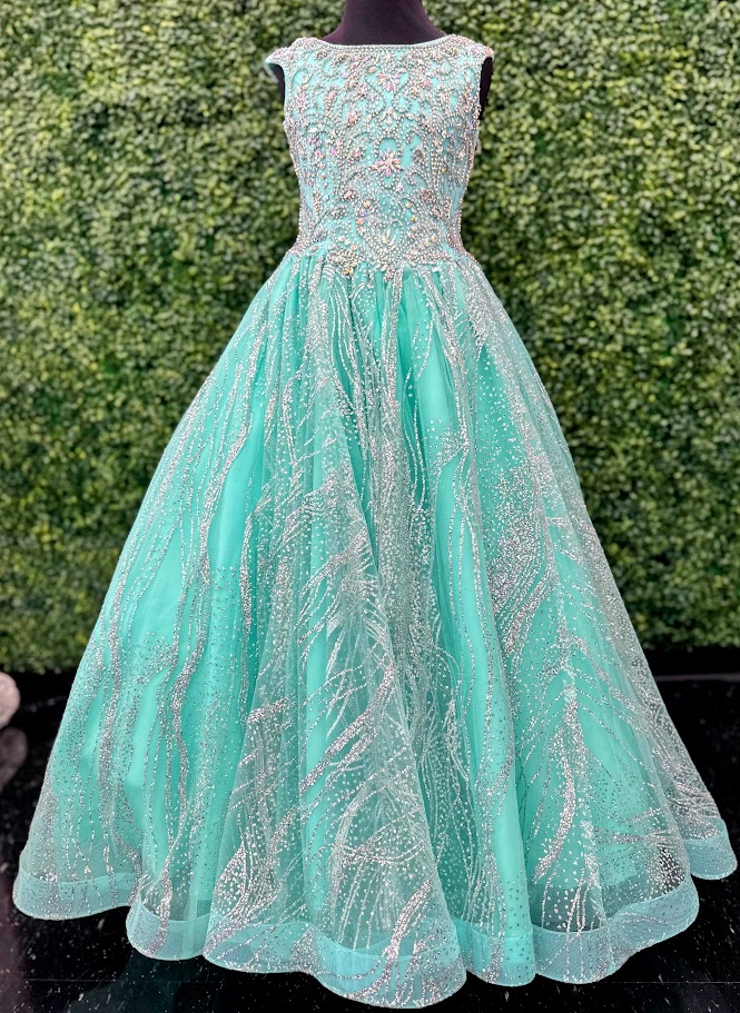 Tiffany Princess 13575 Girls Pageant Dress Crystal Glitter Ball Gown High Neck Crystal A Line - 2 / Aqua Tiffany Princess 13575 Girls Pageant Dress Crystal Glitter Ball Gown High Neck Crystal A Line - 2 / Aqua