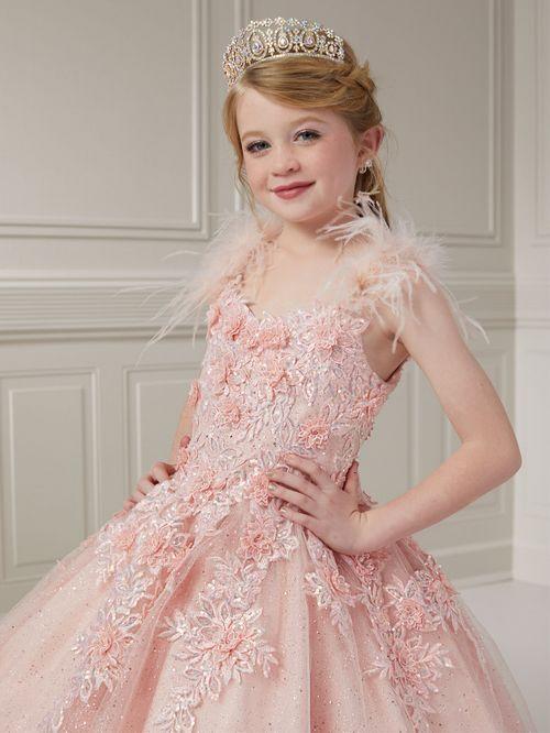 Tiffany Princess 13727 Size 4 Lilac Girls Pageant Dress Feather Lace Ball Gown Shimmer Sequin Corset