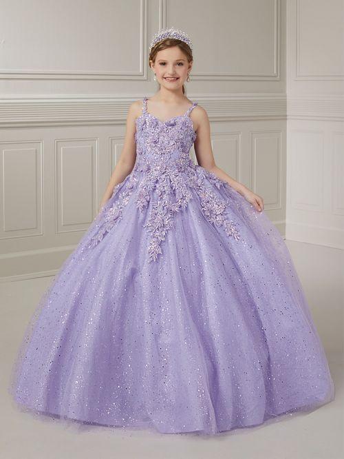 Tiffany Princess 13727 Girls Pageant Dress Feather Lace Ball Gown Shimmer Sequin Corset