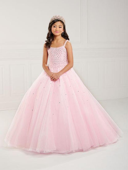 This Tiffany Princess 13739 Girls Pageant Dress is the perfect choice for preteens. The tulle material adds volume to the A-line corset ball gown while the pearl beading adds a touch of elegance. The dress is designed to make your little one stand out on stage. <span data-mce-fragment="1">Square neckline, pearls and Rhinestone fully beaded bodice, and tulle ball gown skirt. Lace-up back and sweep train.</span>]