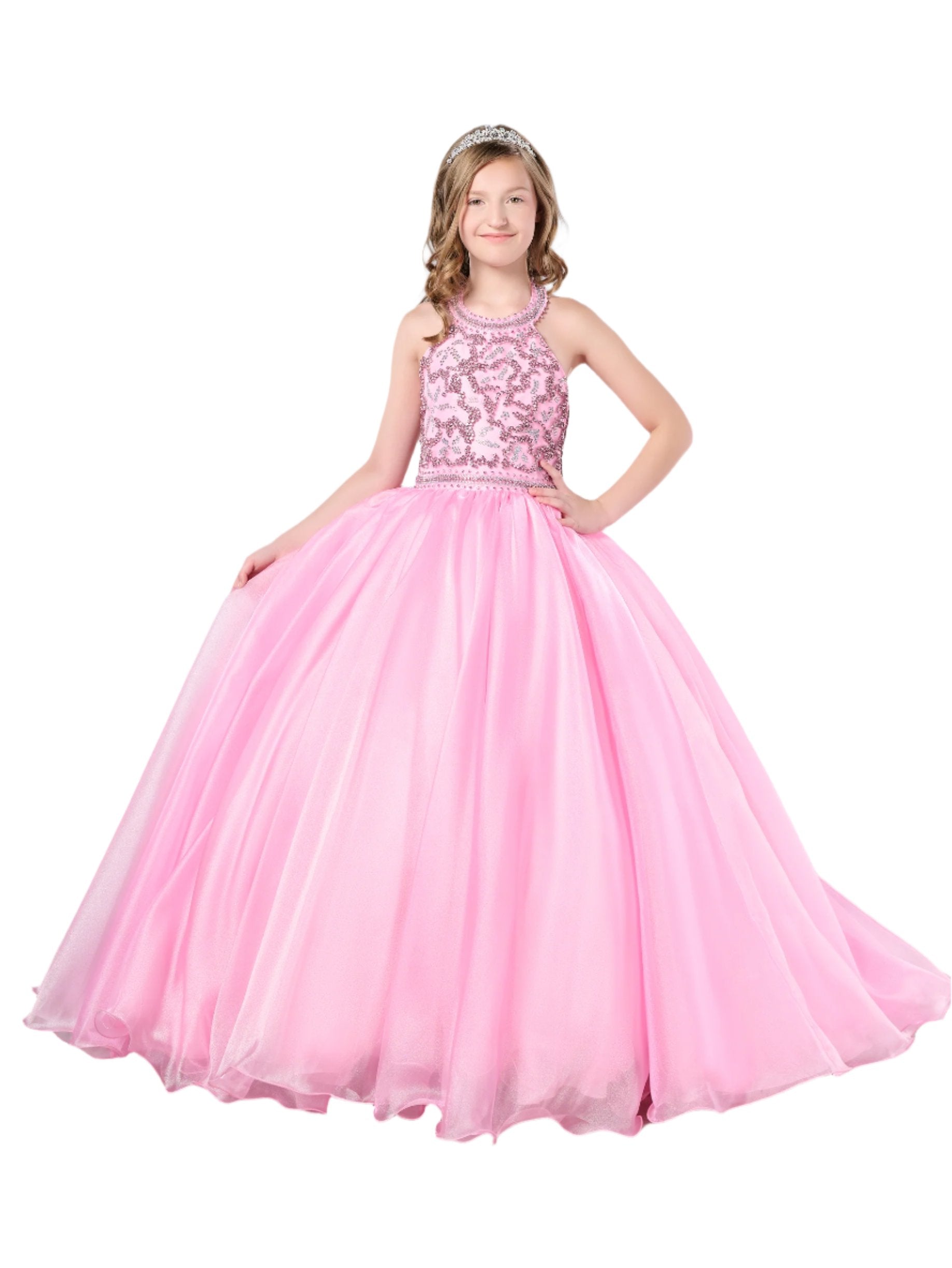 strapless open back dress Tiffany Princess 13786 Size 6 Pink Girls Pageant Dress Crystal Bodice Ballgown A Line High Neck Formal