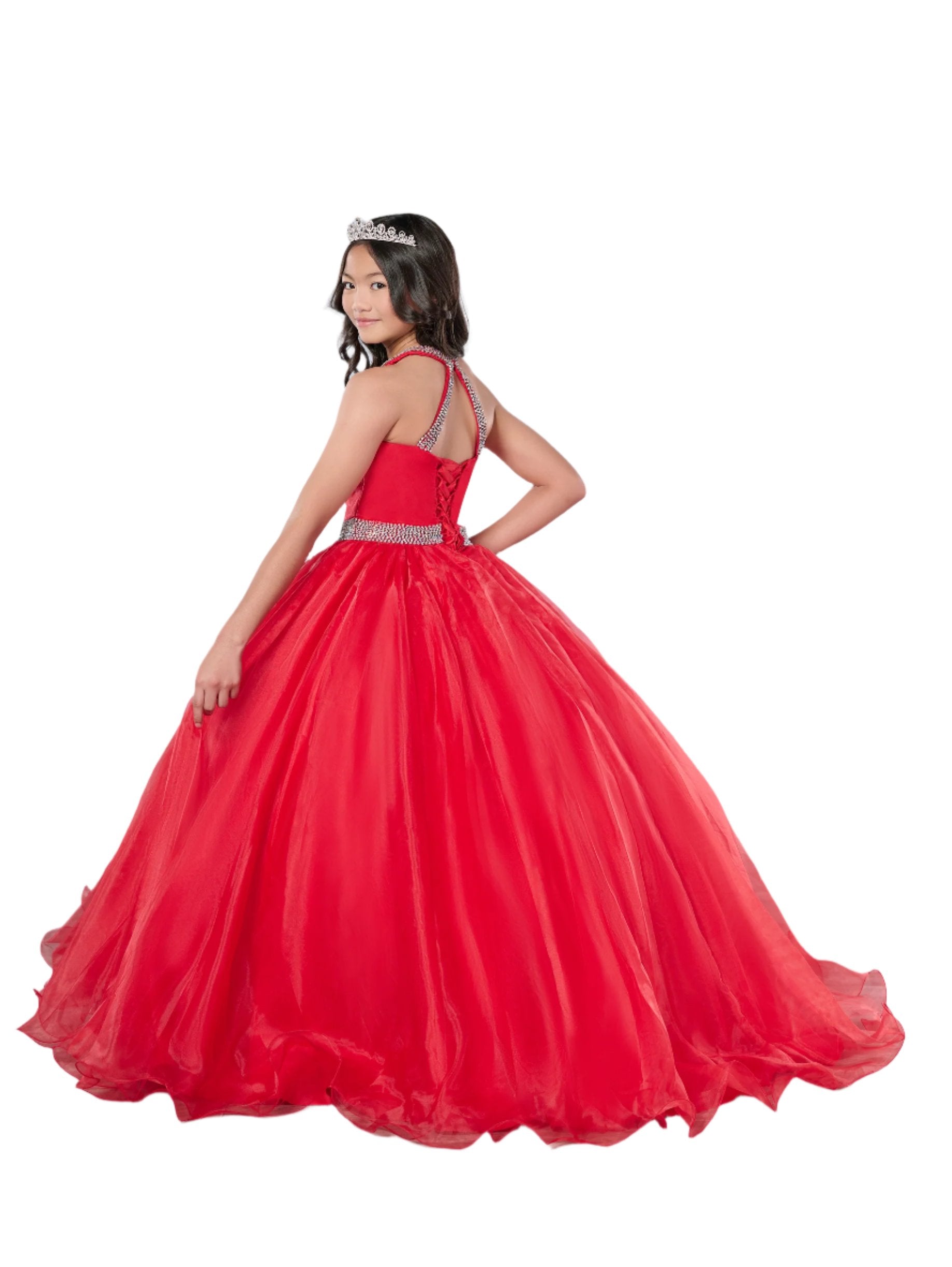 Tiffany Princess 13801 Size 6 Red Girls Pageant Dress Halter Ballgown – Glass Slipper Formals