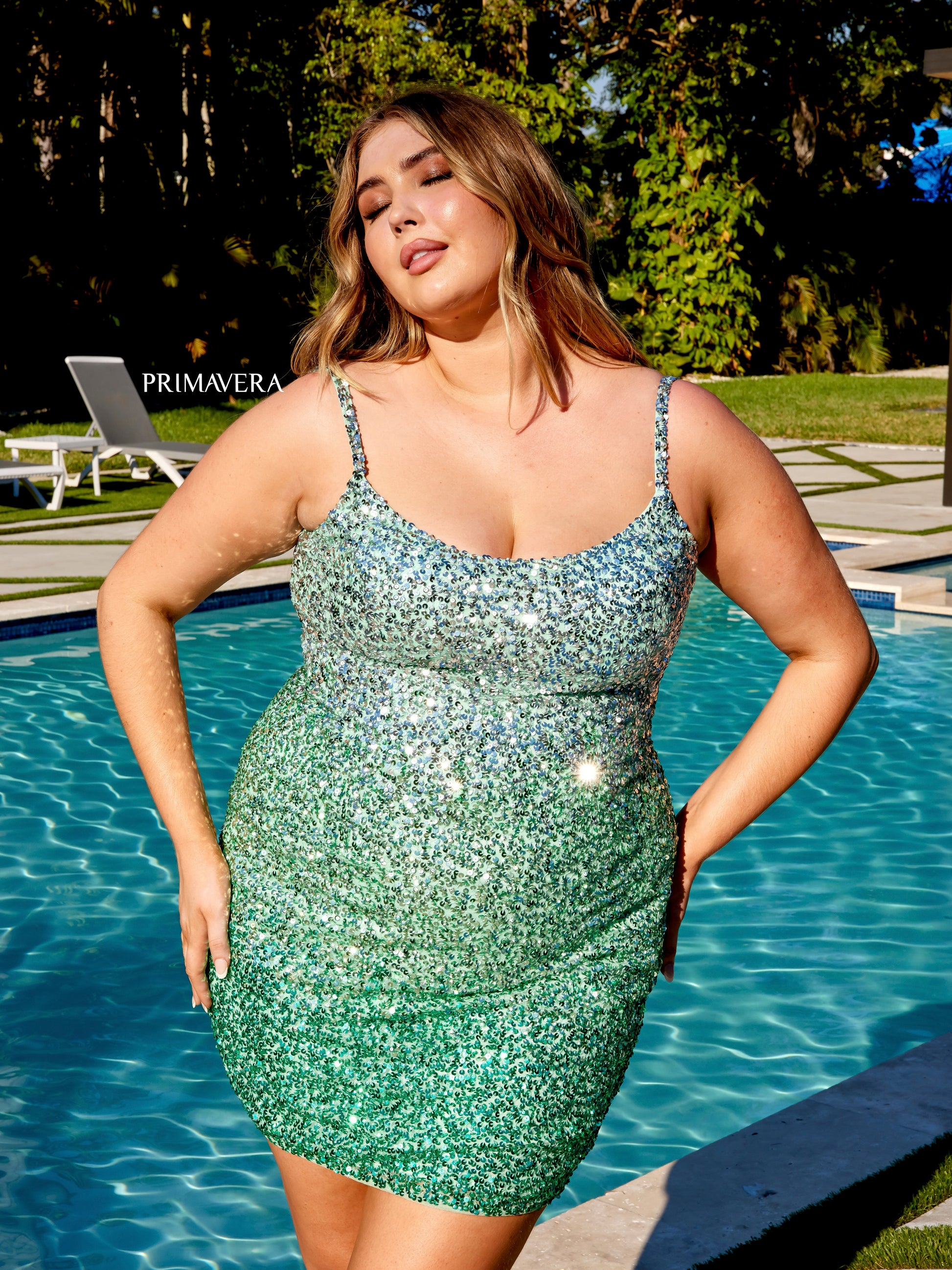 teal ombre sequin dress Blue Long Sleeve Sequin A Line Ombr Gown