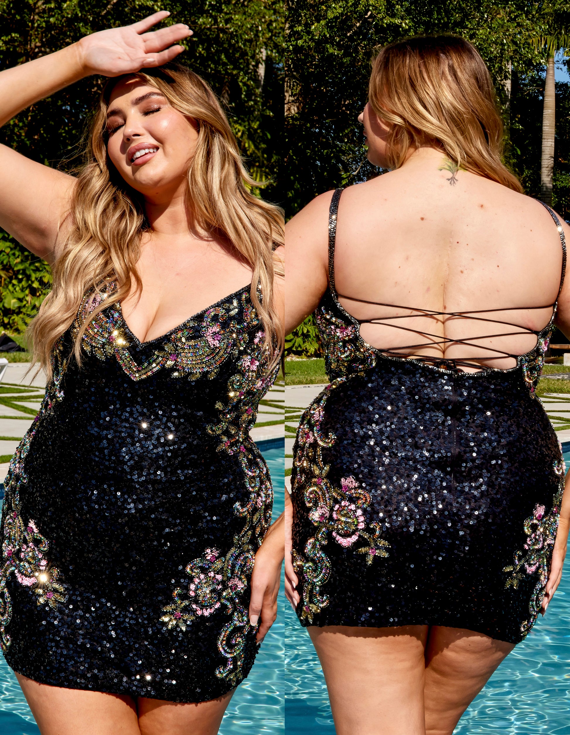 short embellished bodice homecoming dress Short Glitter Corset-Back Homecoming Dress