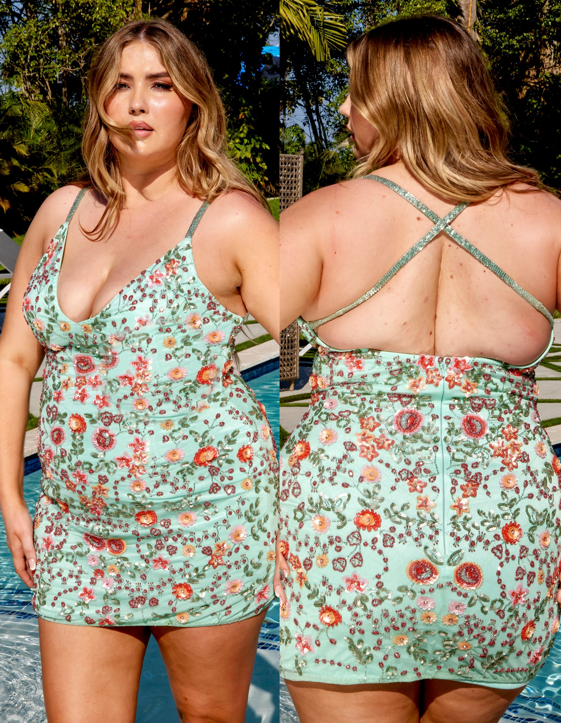 embroidered floral dress short Floral Embroidered Detail Underwired Lace Trim Side Split Mini Dress In Cream | EGO US