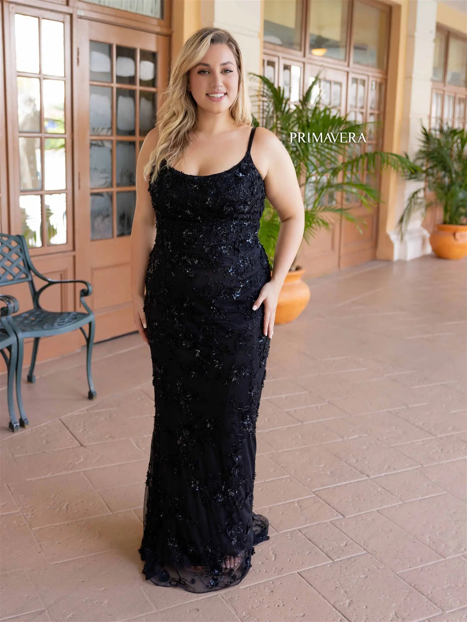 Primavera Couture 14050 Long Prom Dress Plus Size Corset Beaded Fitted Formal Gown 16W / Black
