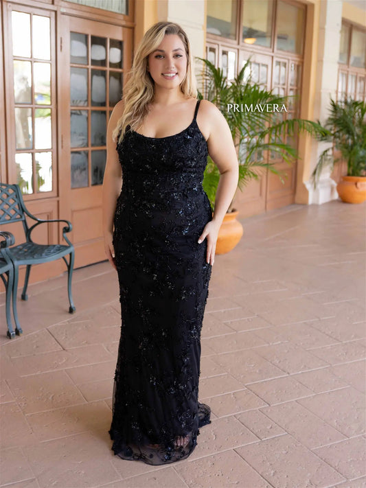 Experience elegance and style with the Primavera Couture 14050 Long Prom Dress. The corset design flatters and accentuates your curves, while the intricate beading adds a touch of glamour. This formal gown is perfect for any special occasion and will make you feel confident and beautiful. Available in plus sizes.