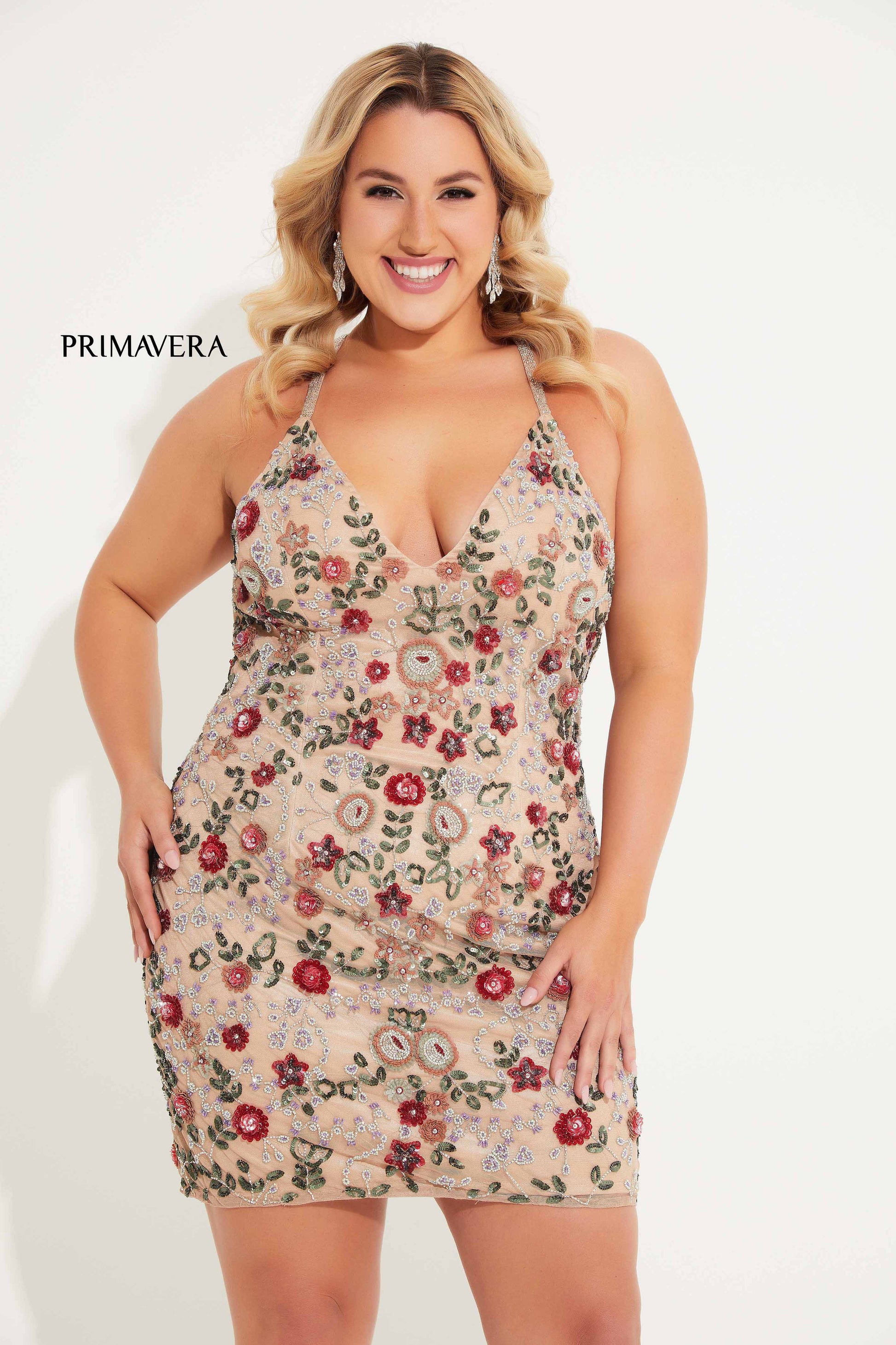 Primavera Couture 14060 V Neckline Cocktail Dress Curvy Flower Sequins V Neckline Vintage Rose / 14 Primavera Couture 14060 V Neckline Cocktail Dress Curvy Flower Sequins V Neckline Vintage Rose / 14