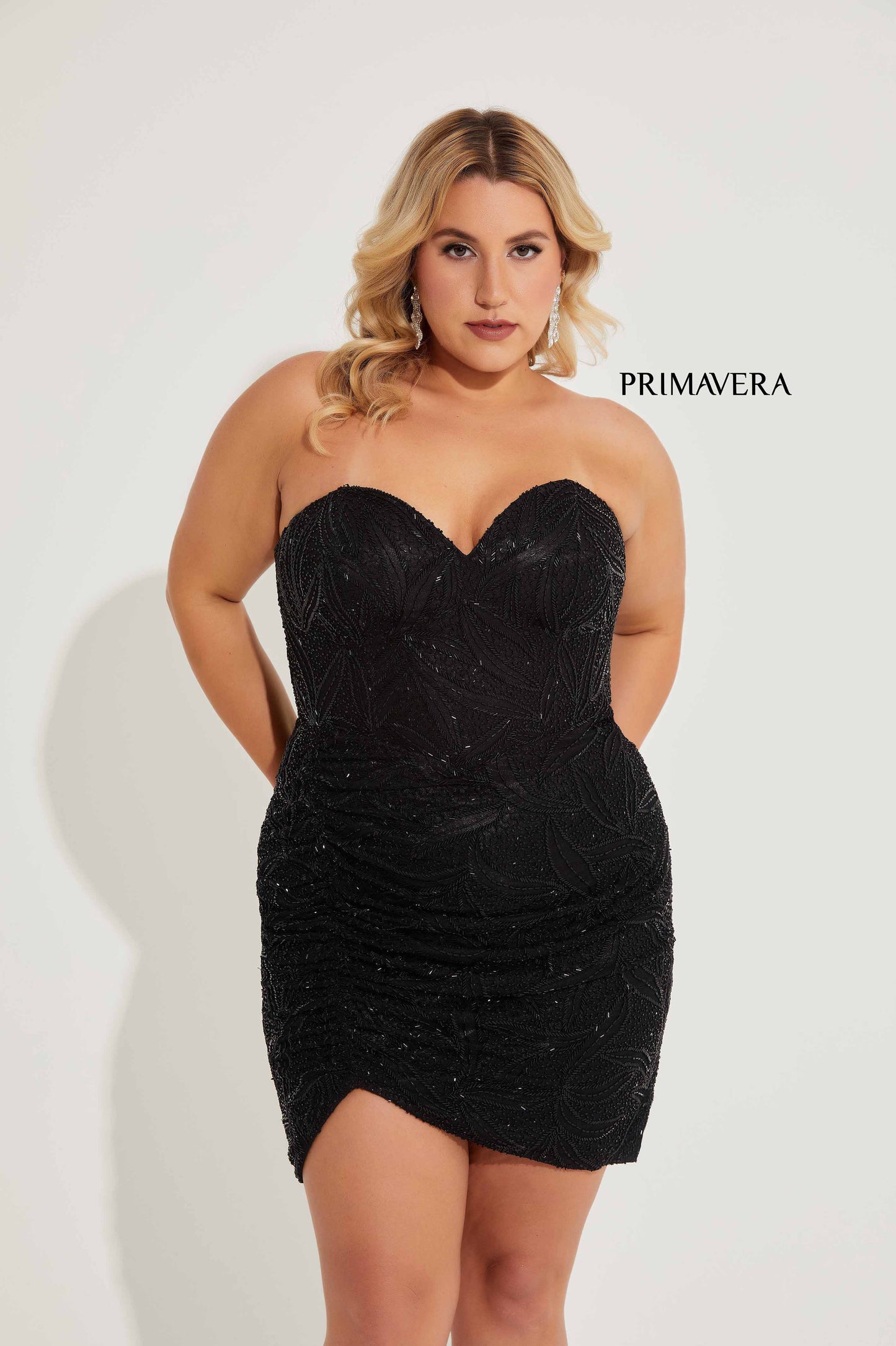 Primavera Couture 14068 Strapless Plus Sized Cocktail Dress Sequined Black / 20