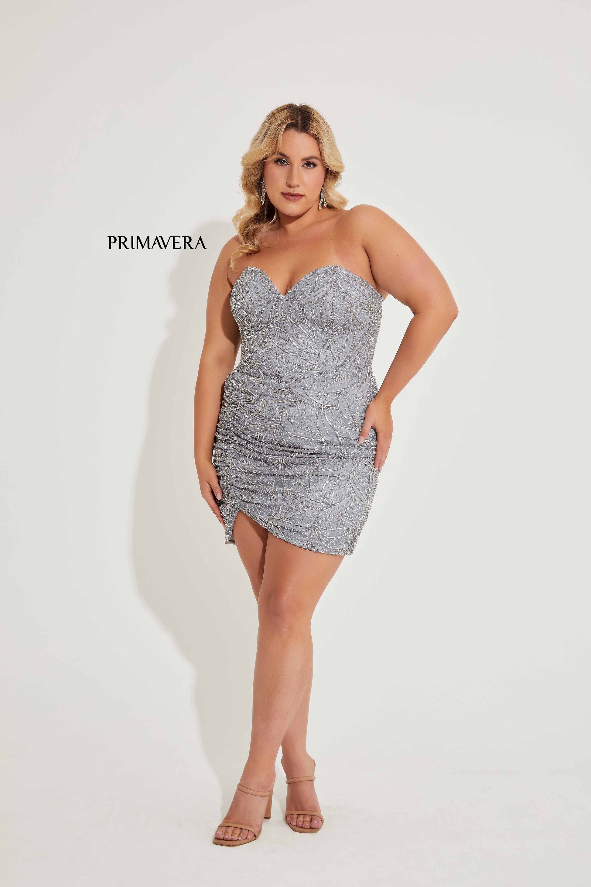 Primavera Couture 14068 Strapless Plus Sized Cocktail Dress Sequined Emerald / 18