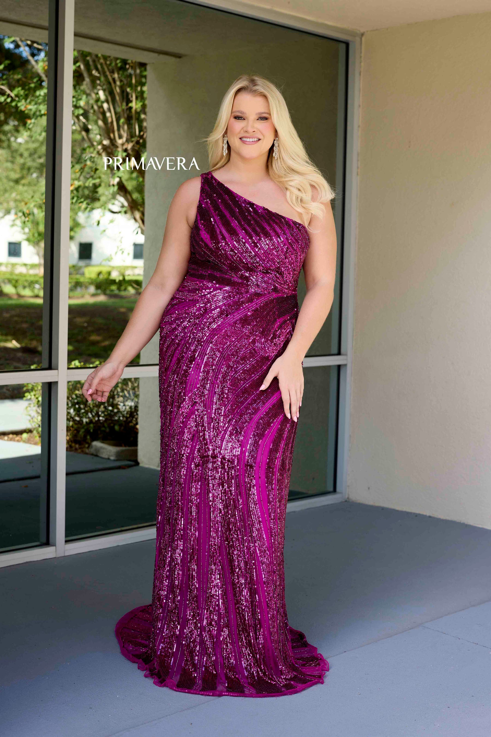 Primavera Couture 14075 Size 20 Grape Plus Size Sequin Prom Dress One Shoulder Formal Pageant Gown Primavera Couture 14075 Size 20 Grape Plus Size Sequin Prom Dress One Shoulder Formal Pageant Gown