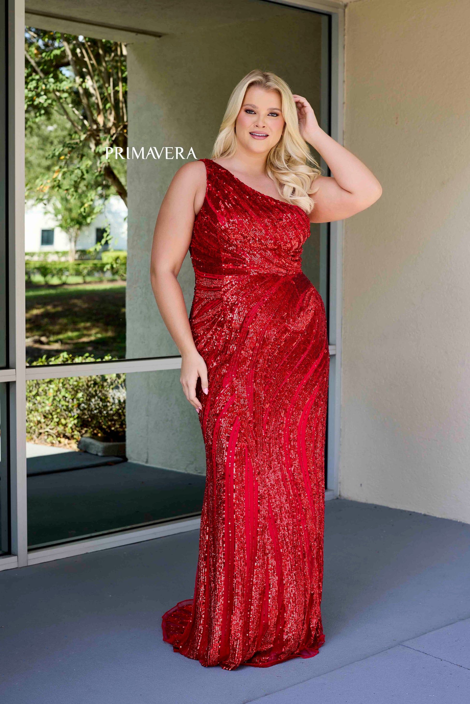 plus size red sequin dress Primavera Couture 14075 Size 24 Peacock Plus Size Sequin Prom Dress One Shoulder Formal Pageant Gown