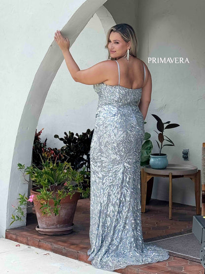 plus size silver metallic dress Sparkly Plus-Size Long Metallic Formal Dress -PromGirl Silver / 14W