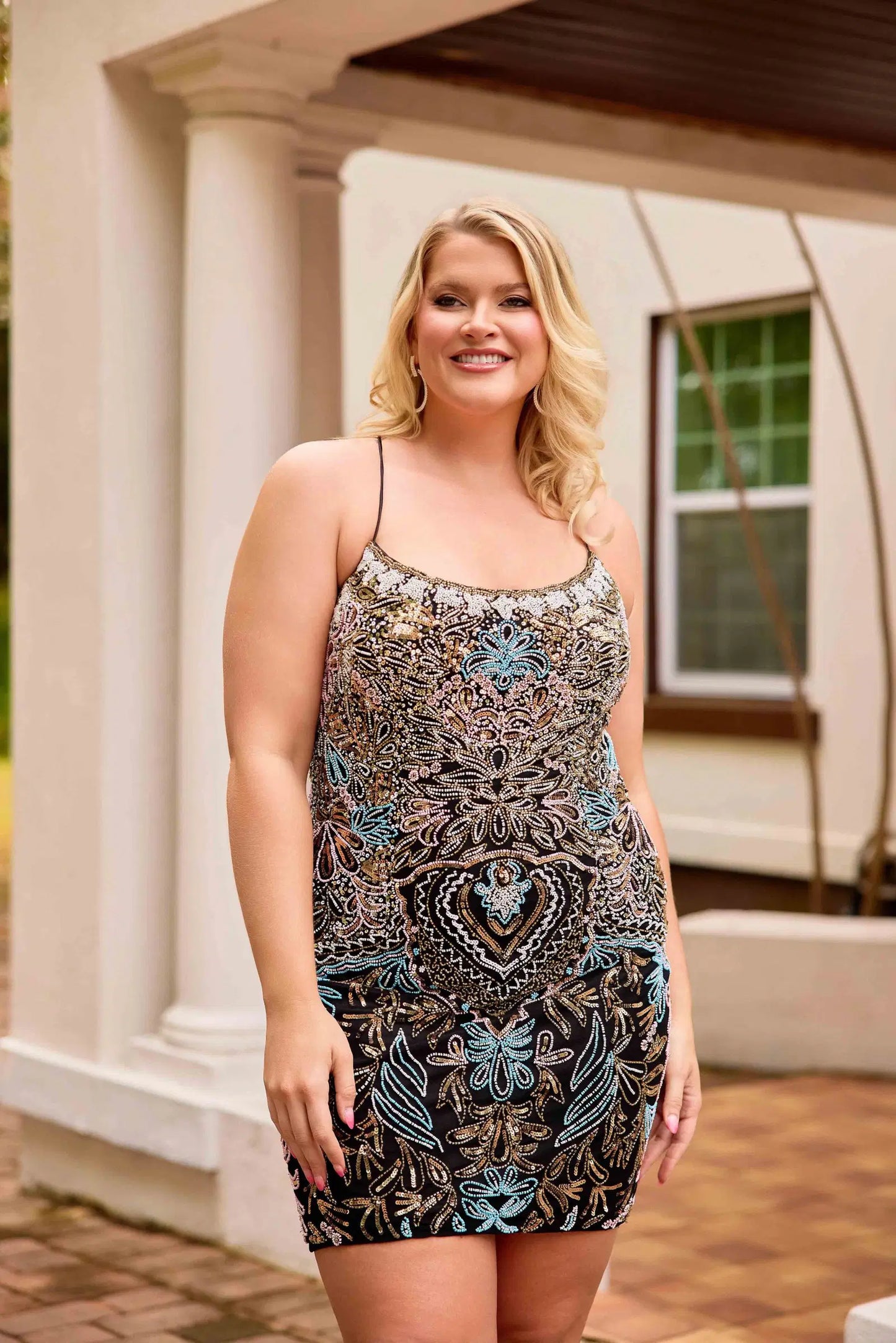 Primavera Couture 14090 Plus Size Beaded Short Homecoming Dress Corset Scoop Neck Cocktail Gown 22 / Black Primavera Couture 14090 Plus Size Beaded Short Homecoming Dress Corset Scoop Neck Cocktail Gown 22 / Black