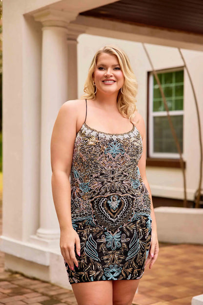 Primavera Couture 14090 Plus Size Beaded Short Homecoming Dress Corset Glass Slipper Formals Primavera Couture 14090 Plus Size Beaded Short Homecoming Dress Corset Glass Slipper Formals