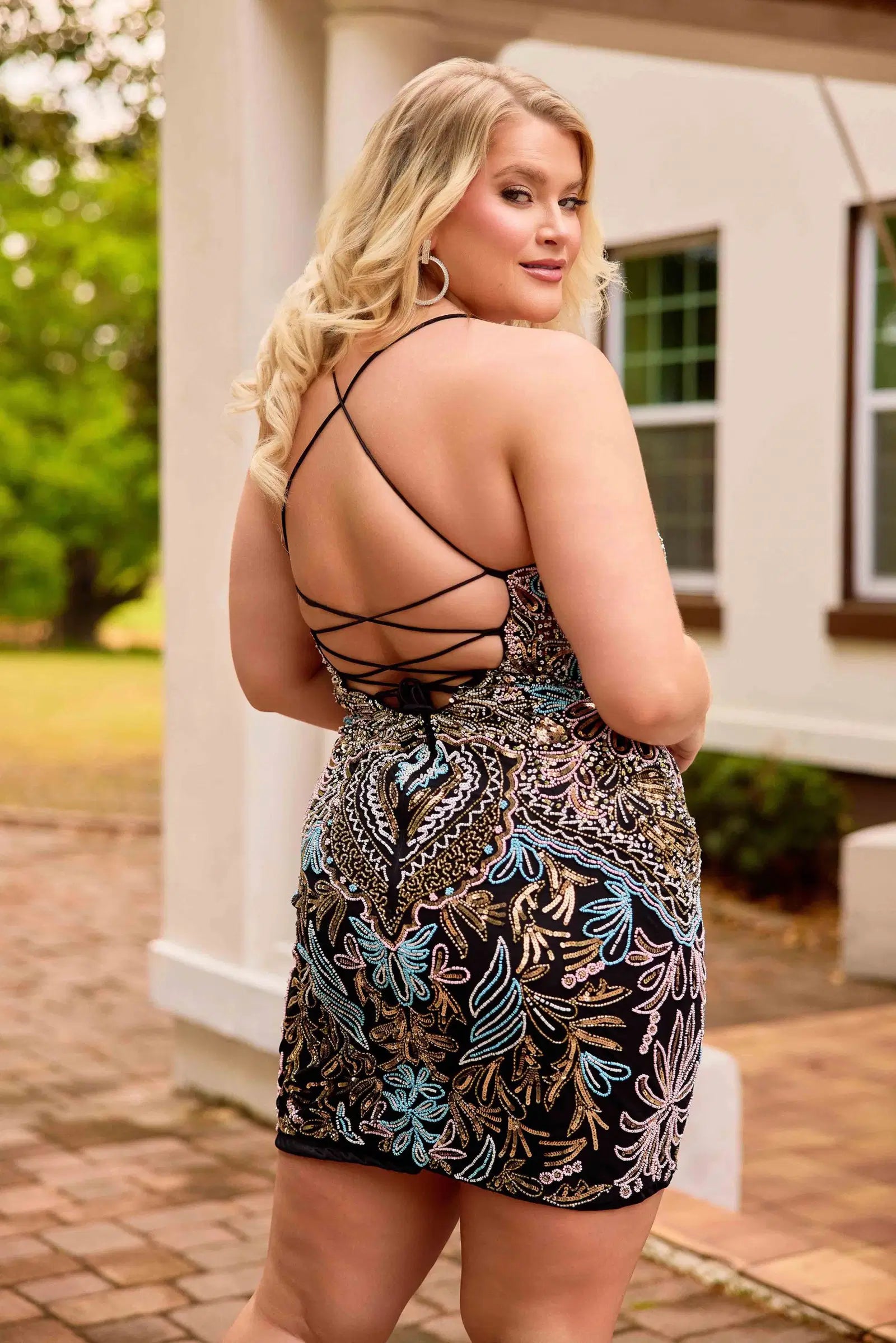 Primavera Couture 14090 Plus Size Beaded Short Homecoming Dress Corset Scoop neck Cocktail Gown 14 / Orchid Primavera Couture 14090 Plus Size Beaded Short Homecoming Dress Corset Scoop neck Cocktail Gown 14 / Orchid